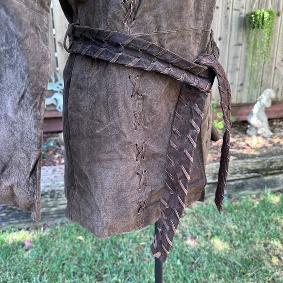 Vtg Y2K Marcelle Renee Brown Suede Leather Whipstitch Trench Coat Women's Small - Picture 11 of 16